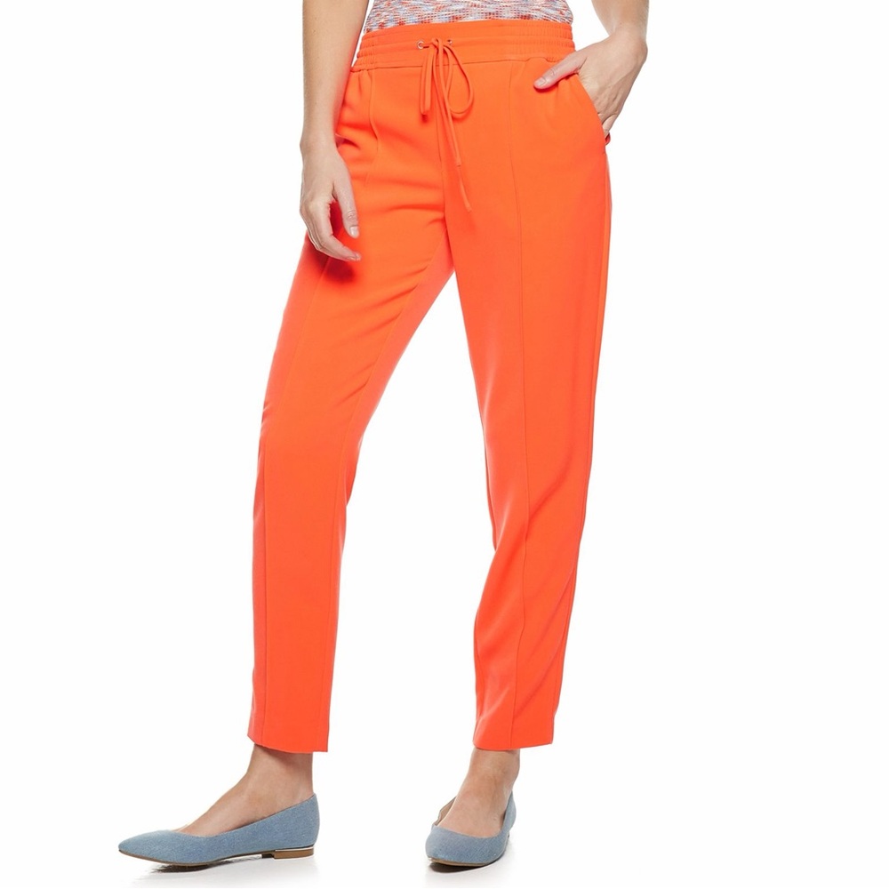 Nine West Orange Pull-On Straight Leg Pants Size 4 Elastic Waist Drawstring